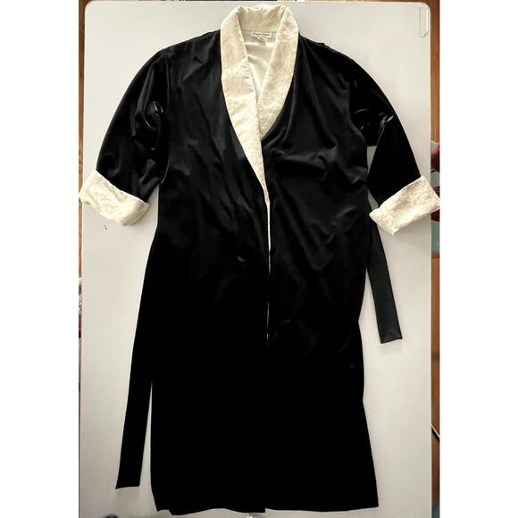 Natori Private Luxuries Sz L Velvet Robe Black Silk Maxi Luxury Elegant Glam - Picture 4 of 16